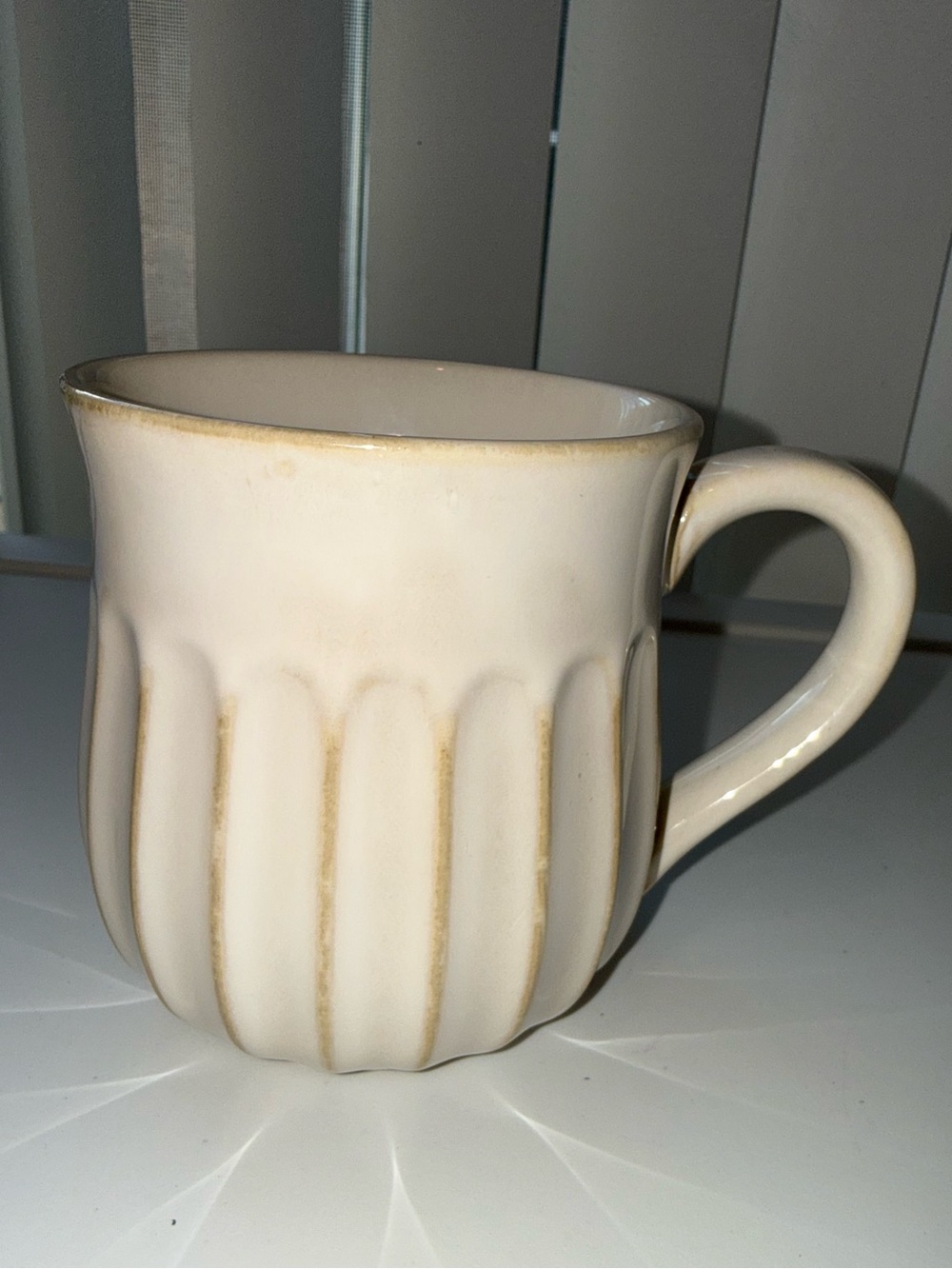 Target Cream Ribbed Ceramic Mug with Subtle Brown Accents